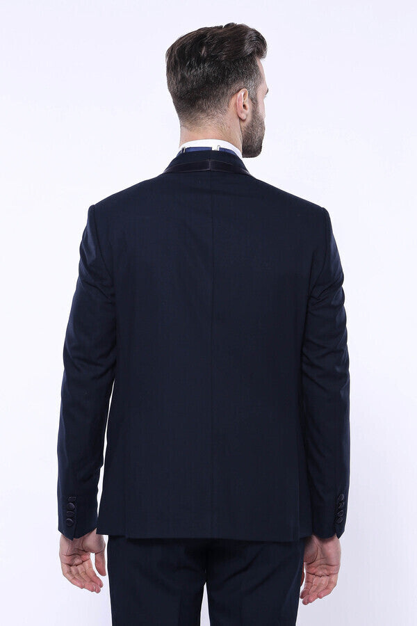 Shawl Lapel Dark Blue Tuxedo Suit | Wessi