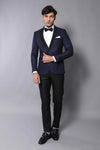 Shawl Lapel Double Breasted Navy Blue Suit | Wessi