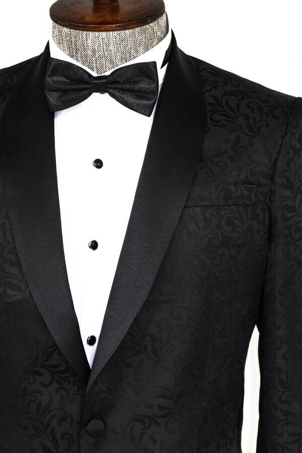 Shawl Lapel Floral Patterned Black Men Prom Blazer - Wessi