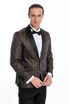 Shawl Lapel Gold Dot Patterned Over Black Men Tuxedo Blazer - Wessi