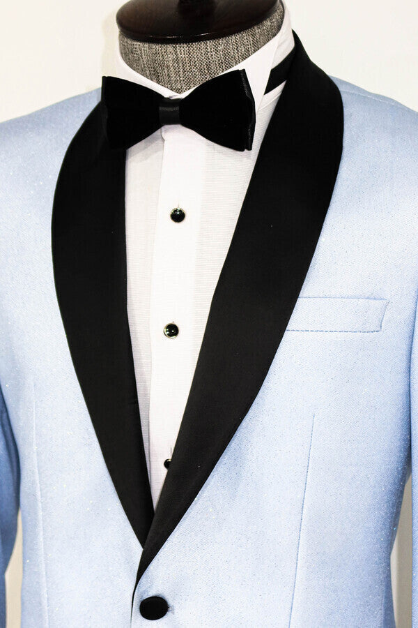 Blazer de fiesta para hombre en azul cielo con solapa chal - Wessi