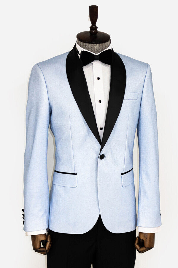 Shawl Lapel Sky Blue Men Prom Blazer - Wessi