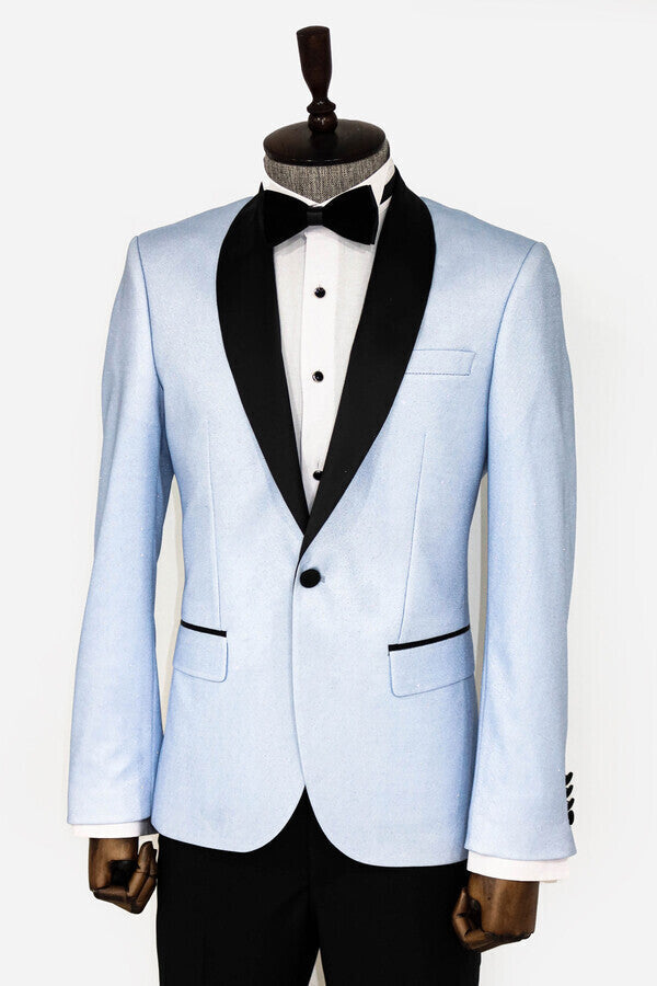 Blazer de fiesta para hombre en azul cielo con solapa chal - Wessi