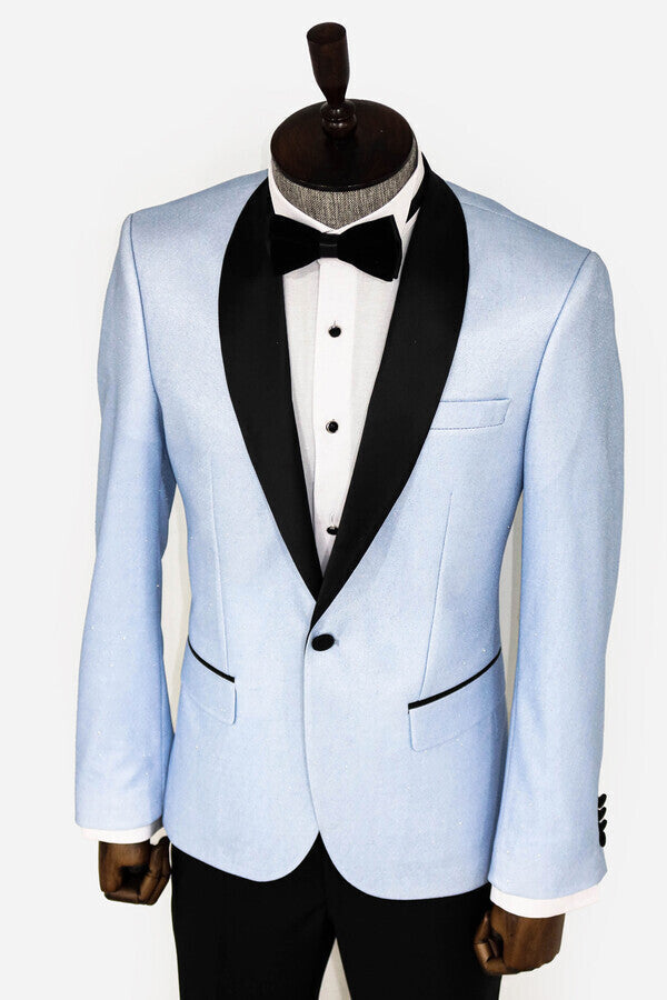 Blazer de fiesta para hombre en azul cielo con solapa chal - Wessi