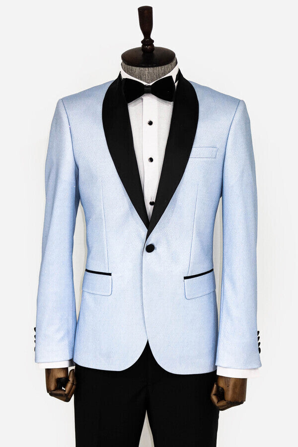 Shawl Lapel Sky Blue Men Prom Blazer - Wessi