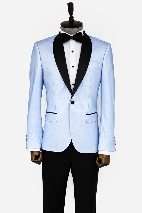 Blazer de fiesta para hombre en azul cielo con solapa chal - Wessi