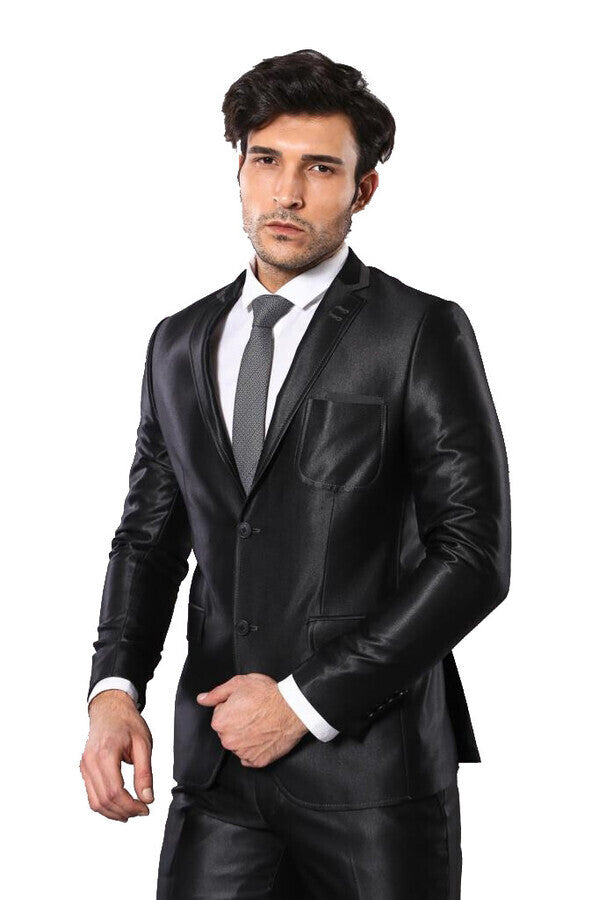 Traje negro brillante para hombre - Wessi