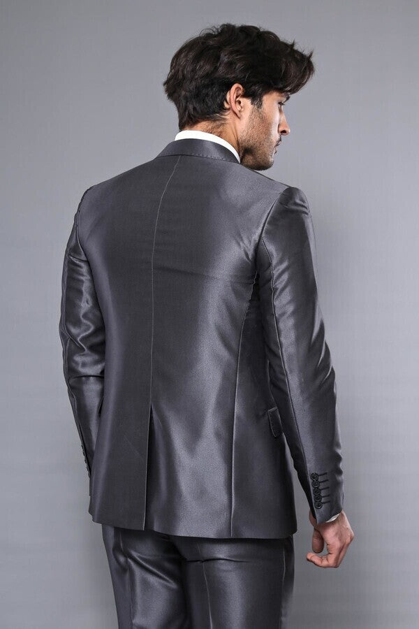 Shinny Grey Slim Fit Suit | Wessi