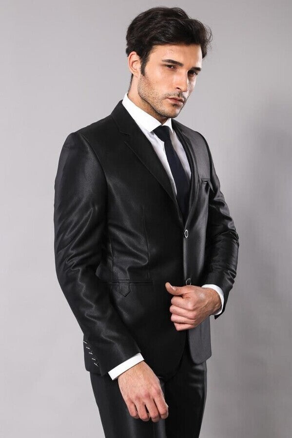 Shiny Black Men's Suit - Wessi