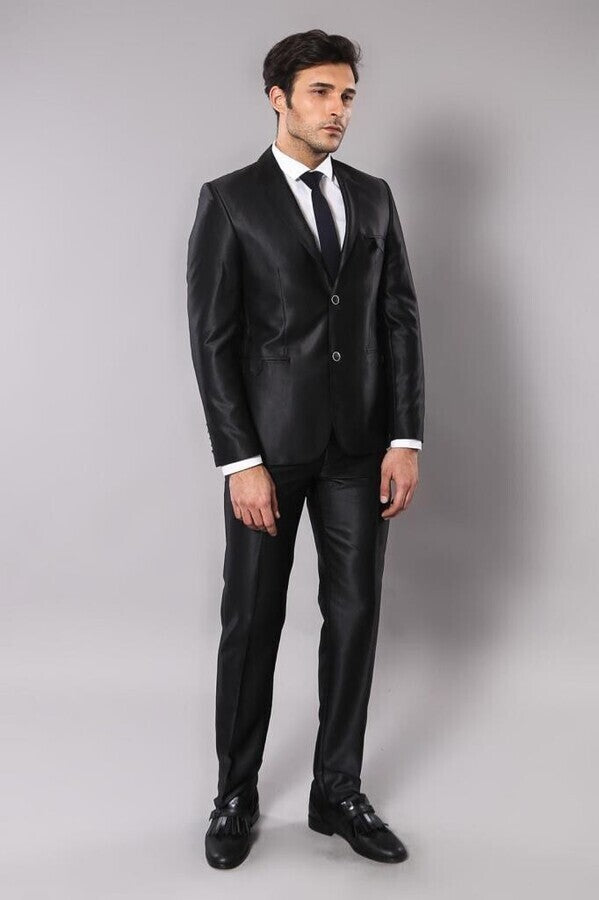 Shiny Black Men's Suit - Wessi