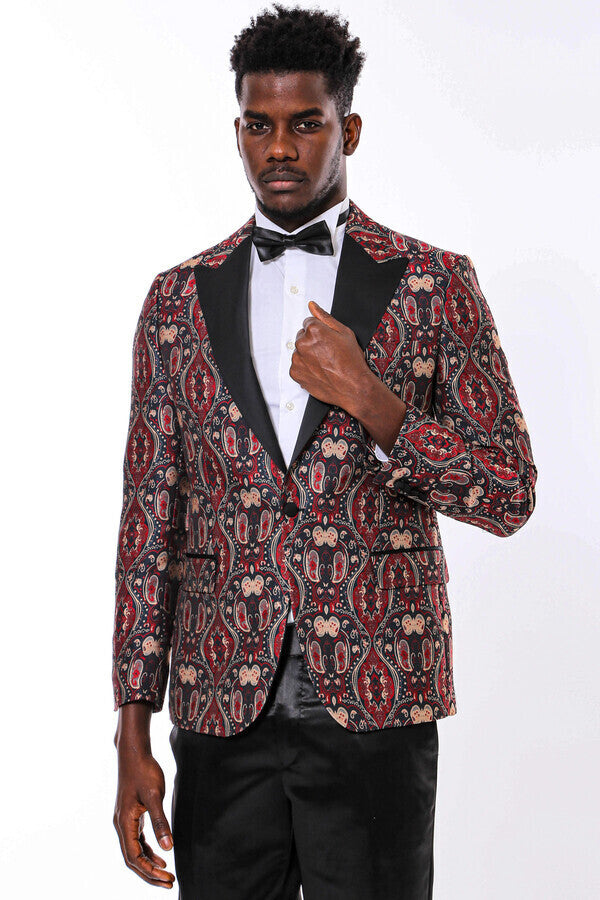 Blazer de fiesta para hombre en color burdeos con estampado brillante - Wessi