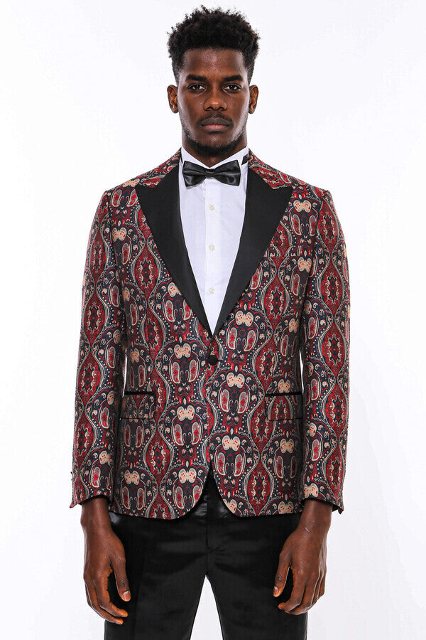 Blazer de fiesta para hombre en color burdeos con estampado brillante - Wessi