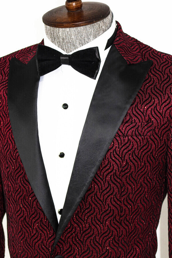 Shiny Patterned Burgundy Prom Blazer - Wessi