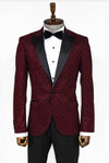 Shiny Patterned Burgundy Prom Blazer - Wessi