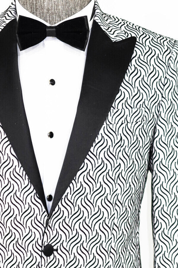 Shiny Patterned White Men Prom Blazer - Wessi