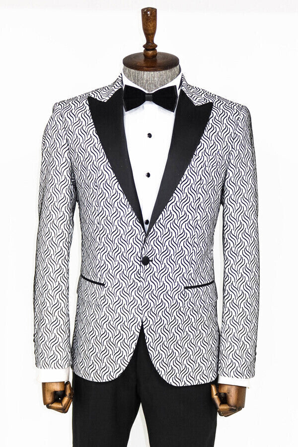 Blazer de fiesta para hombre blanco con estampado brillante - Wessi