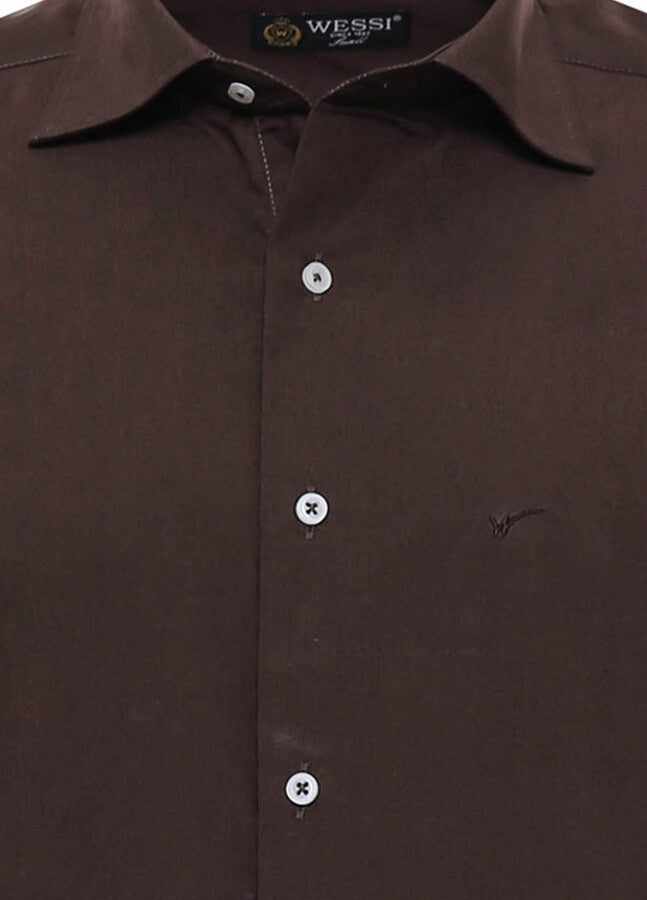 Short Sleeve Cotton Brown Men Shirt - Wessi