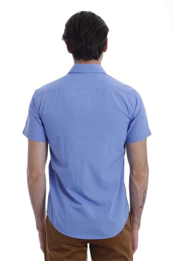 Short Sleeve Poly Cotton Slim Fit Blue Men Shirt - Wessi