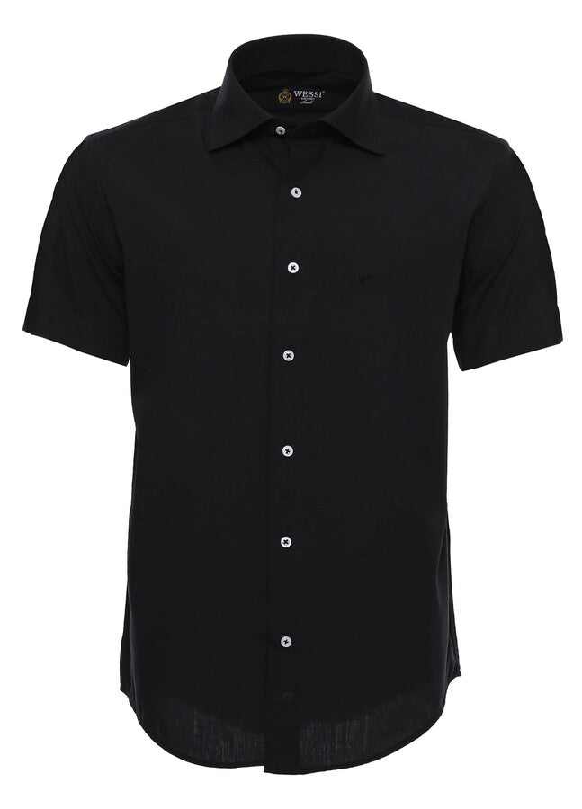 Camisa de algodón negra de manga corta para hombre - Wessi