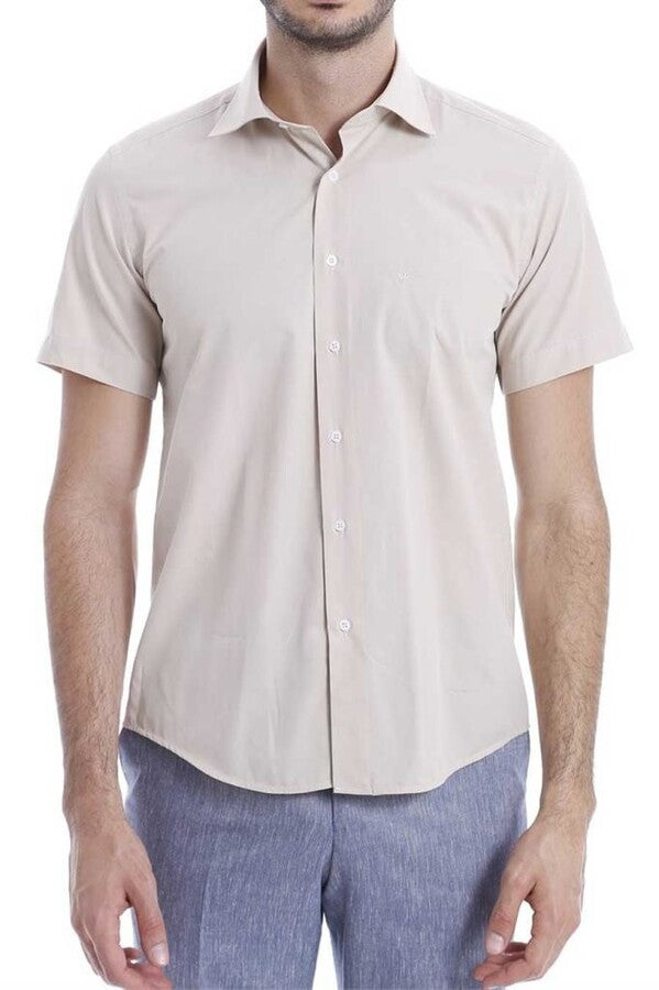 Short Sleeves Poly Cotton Slim Fit Cream Men Shirt - Wessi