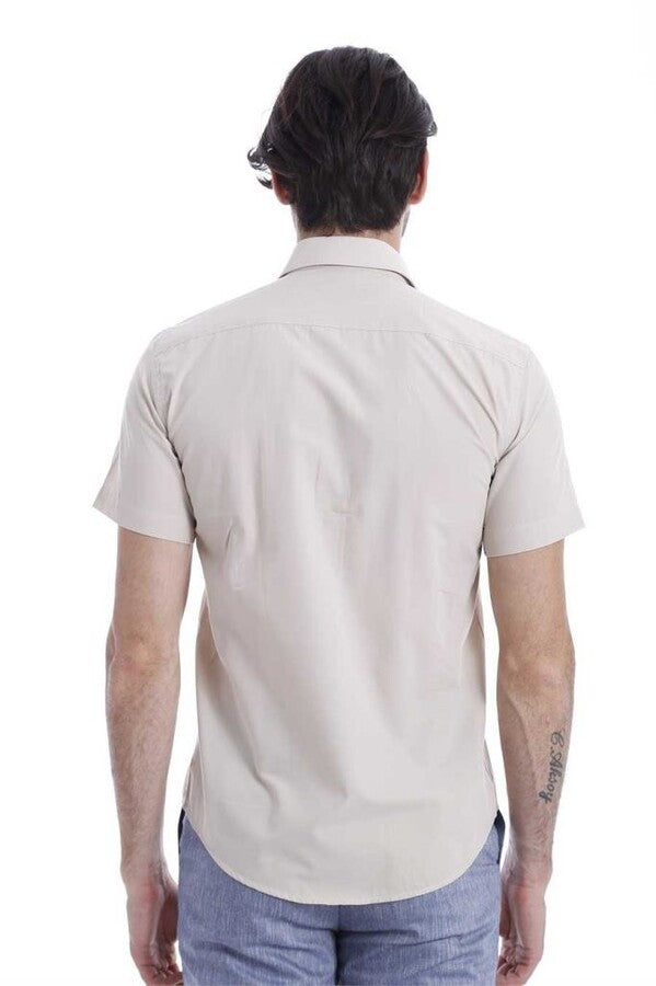 Short Sleeves Poly Cotton Slim Fit Cream Men Shirt - Wessi