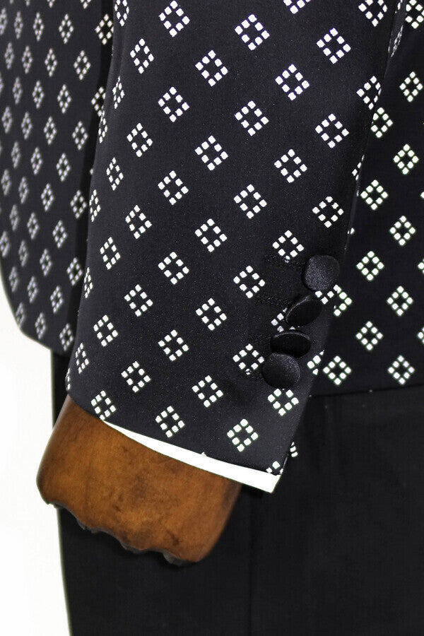 Blazer de fiesta para hombre con estampado de diamantes plateados sobre negro - Wessi