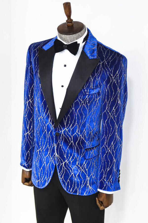 Blazer de fiesta para hombre en azul con estampado plateado - Wessi