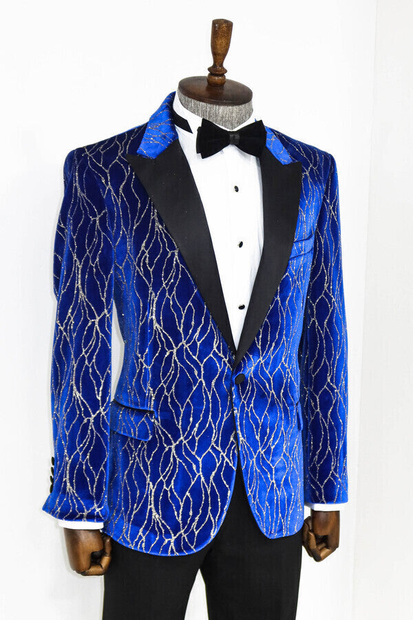 Blazer de fiesta para hombre en azul con estampado plateado - Wessi