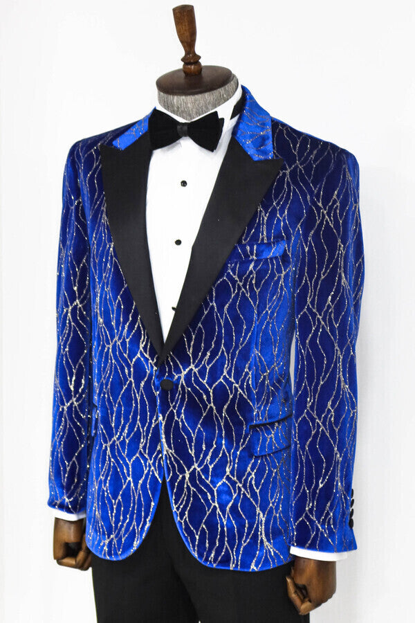 Blazer de fiesta para hombre en azul con estampado plateado - Wessi