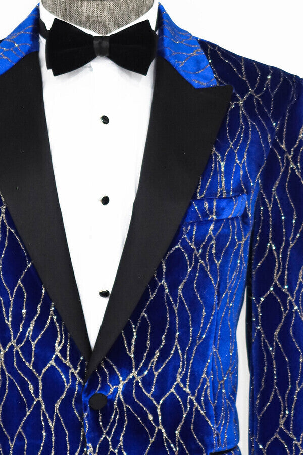 Blazer de fiesta para hombre en azul con estampado plateado - Wessi