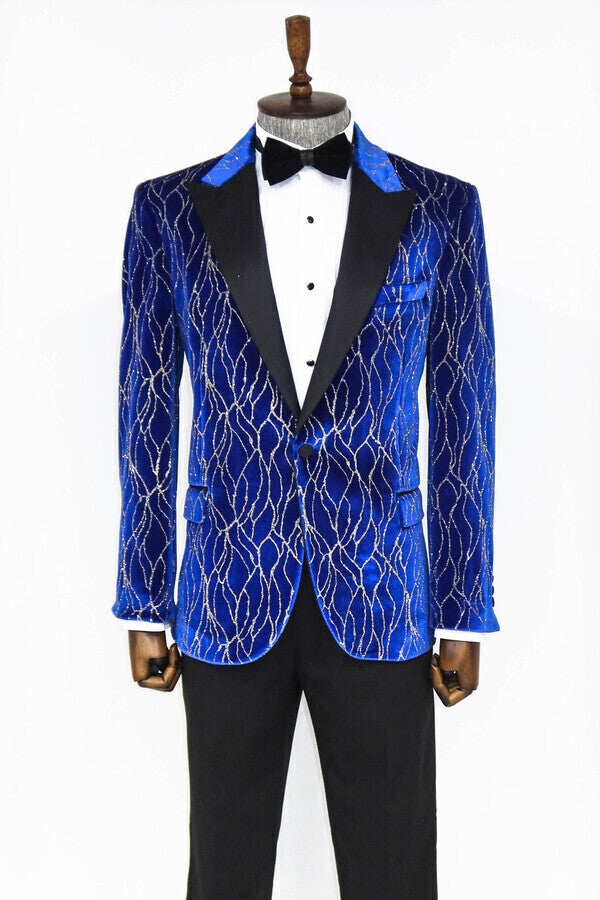 Blazer de fiesta para hombre en azul con estampado plateado - Wessi