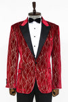 Silver Patterned Burgundy Men Prom Blazer - Wessi