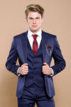 Single Button Dark Blue Vested Suit | Wessi