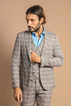 Single Button Peak Lapel 3-Piece Suit in Beige- Wessi