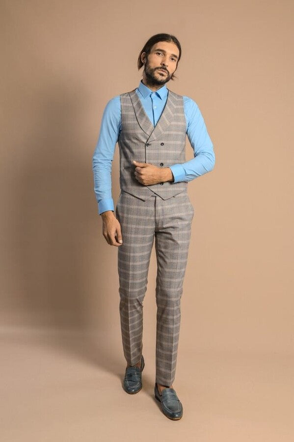 Single Button Peak Lapel 3-Piece Suit in Beige- Wessi