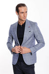 Single Button Wide Pointed Collar Blue Blazer - Wessi