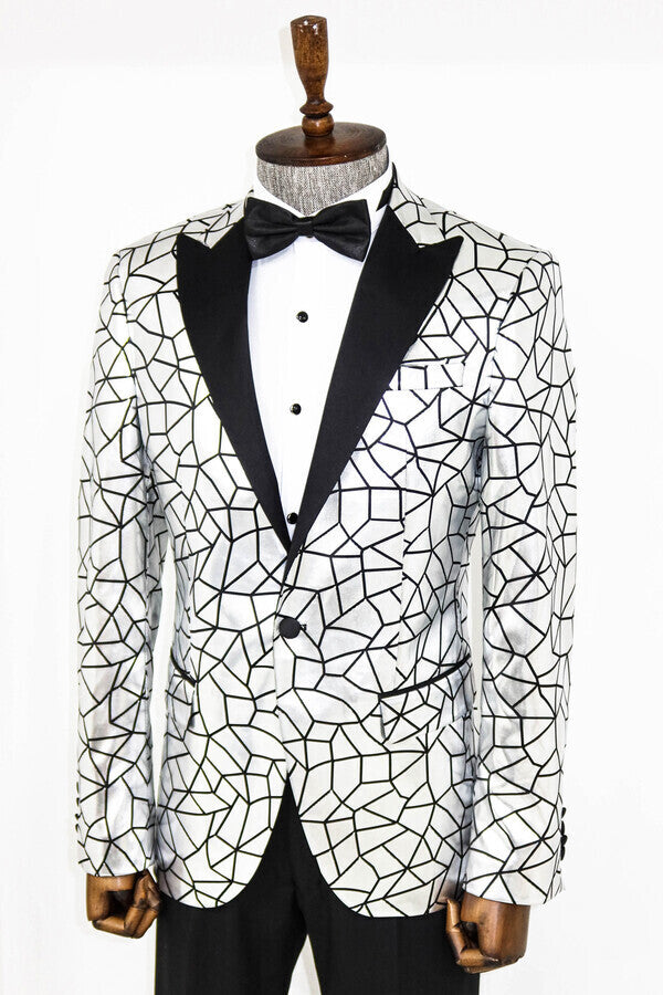 Blazer de fiesta para hombre gris con estampado negro y corte entallado - Wessi