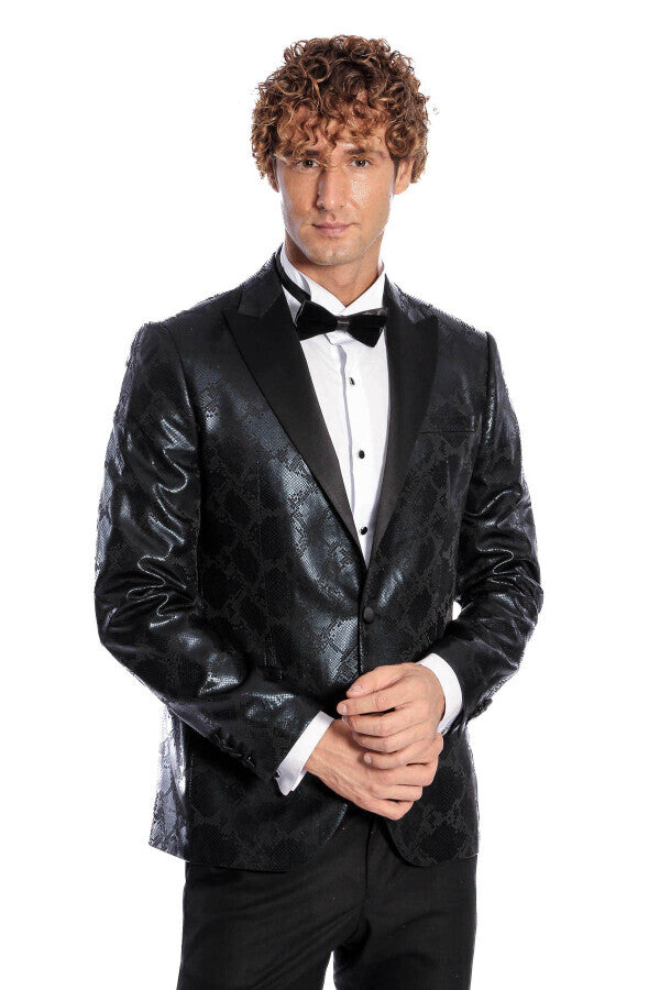 Blazer de fiesta ajustado y estampado para hombre, color negro - Wessi