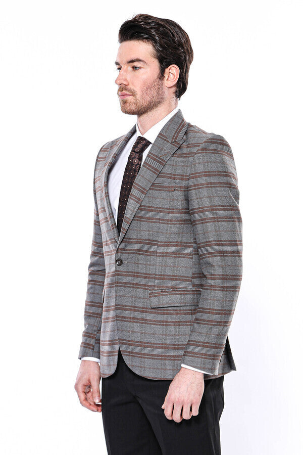 Blazer de cuadros entallado de color marrón para hombre - Wessi