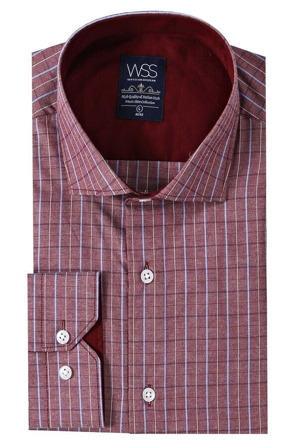 Slim-Fit Burgundy Plaid Shirt | Wessi