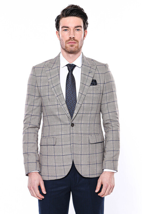 Blazer de cuadros beige ajustado para hombre - Wessi