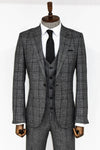 Slim Fit Checked Dark Grey Men Suit - Wessi