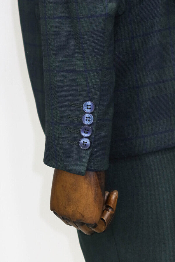 Slim Fit Checked Green Men Suit - Wessi