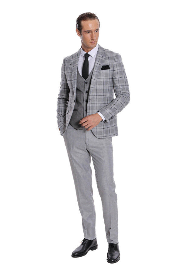 Traje de cuadros gris ajustado para hombre - Wessi