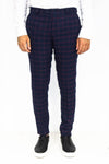 Slim Fit Checked Navy Blue Men Pants - Wessi