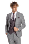 Slim Fit Checked Patterned Grey Men Suit - Wessi