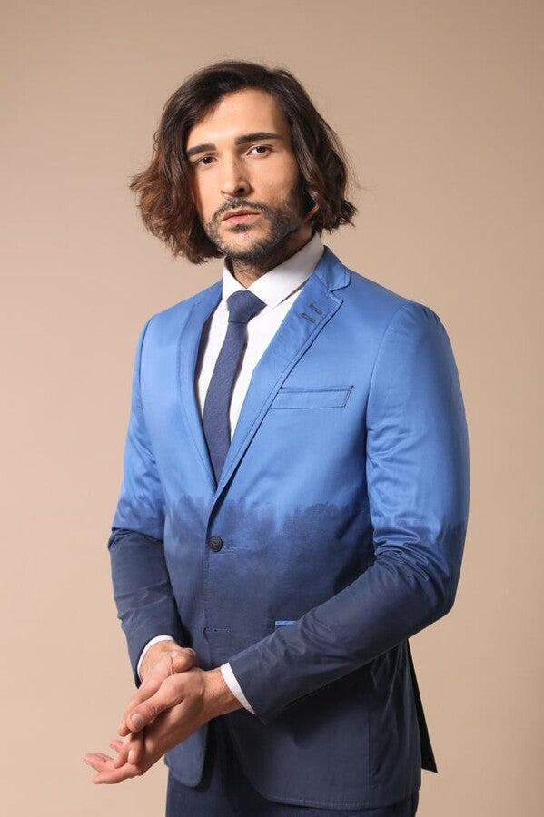 Slim Fit Cotton Blue Blazer - Wessi