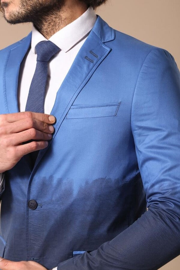 Slim Fit Cotton Blue Blazer - Wessi