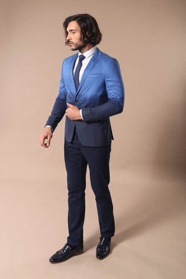 Slim Fit Cotton Blue Blazer - Wessi