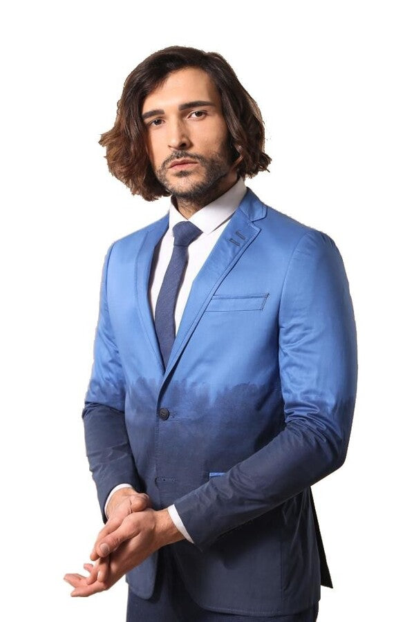 Slim Fit Cotton Blue Blazer - Wessi